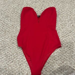 Red sweetheart bodysuit from Shein. Deep plunge. Cute and sexy.